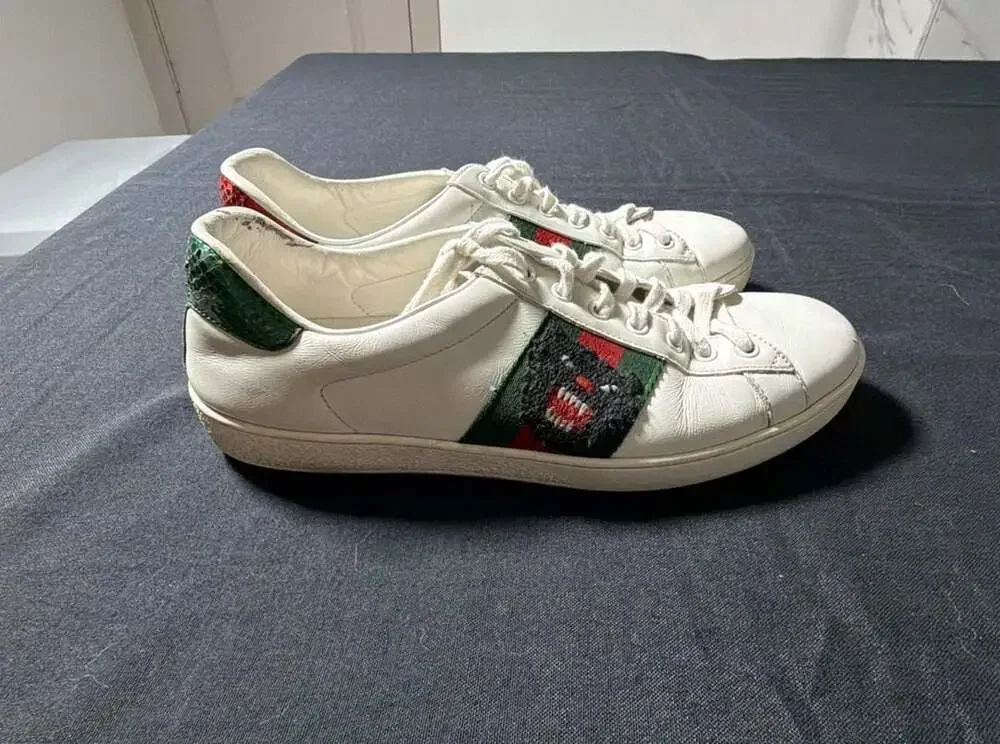 Gucci Ace Leather Low-Top Sneakers with Panther Embroidery